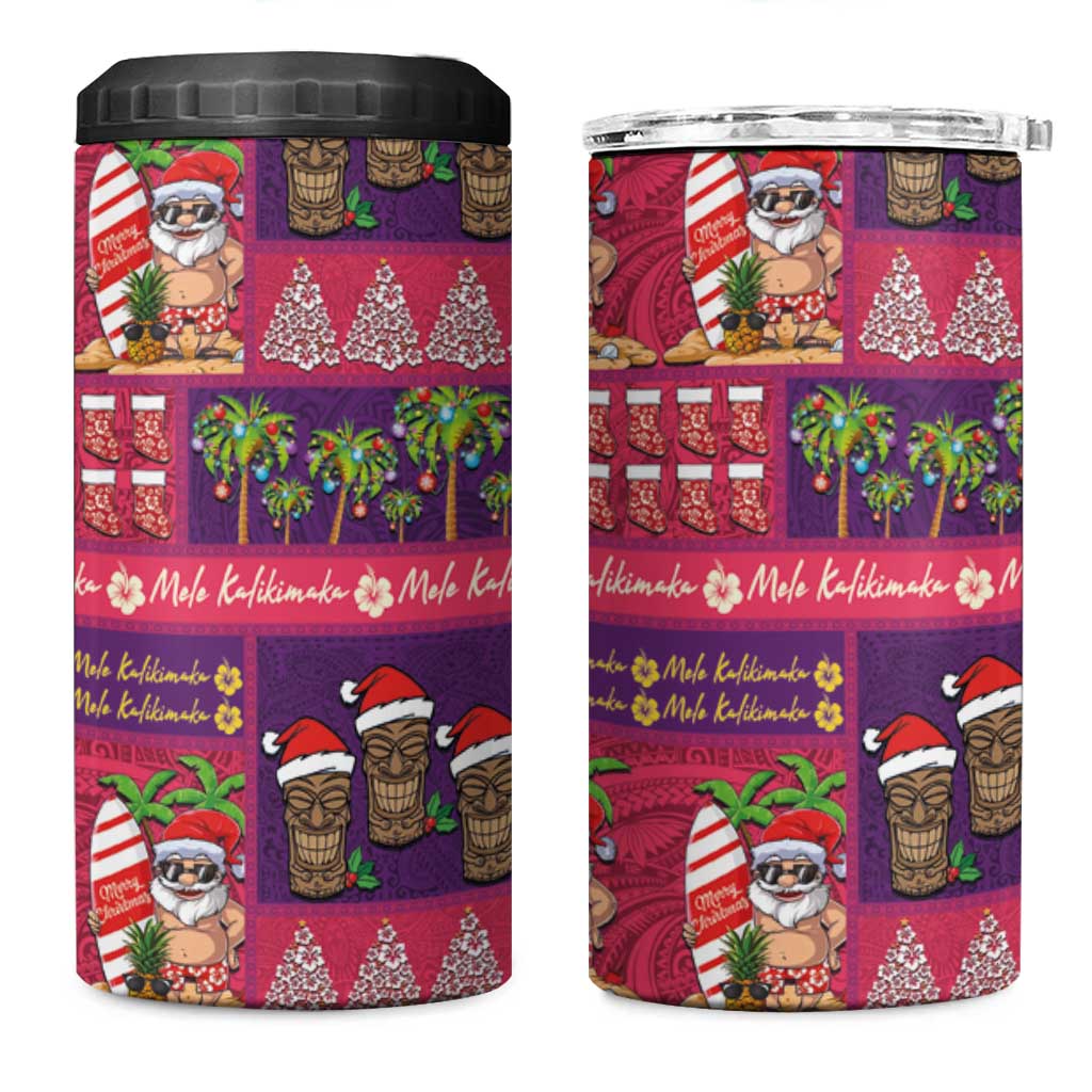 Hawaiian Christmas 4 in 1 Can Cooler Tumbler - Mele Kalikimaka Island Holiday Vibes - Pink Purple LT03 One Size: 16 oz Pink - Purple - Polynesian Pride