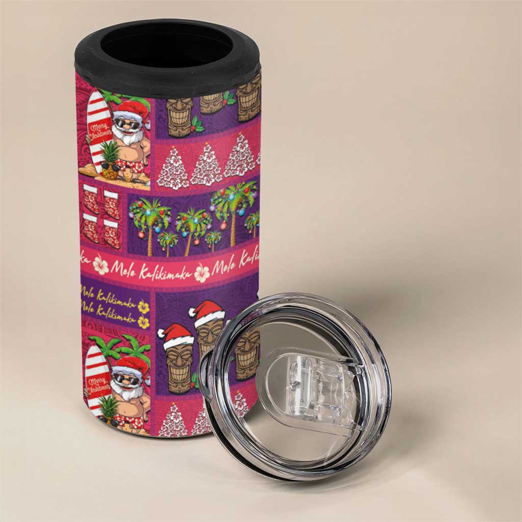 Hawaiian Christmas 4 in 1 Can Cooler Tumbler - Mele Kalikimaka Island Holiday Vibes - Pink Purple LT03 - Polynesian Pride