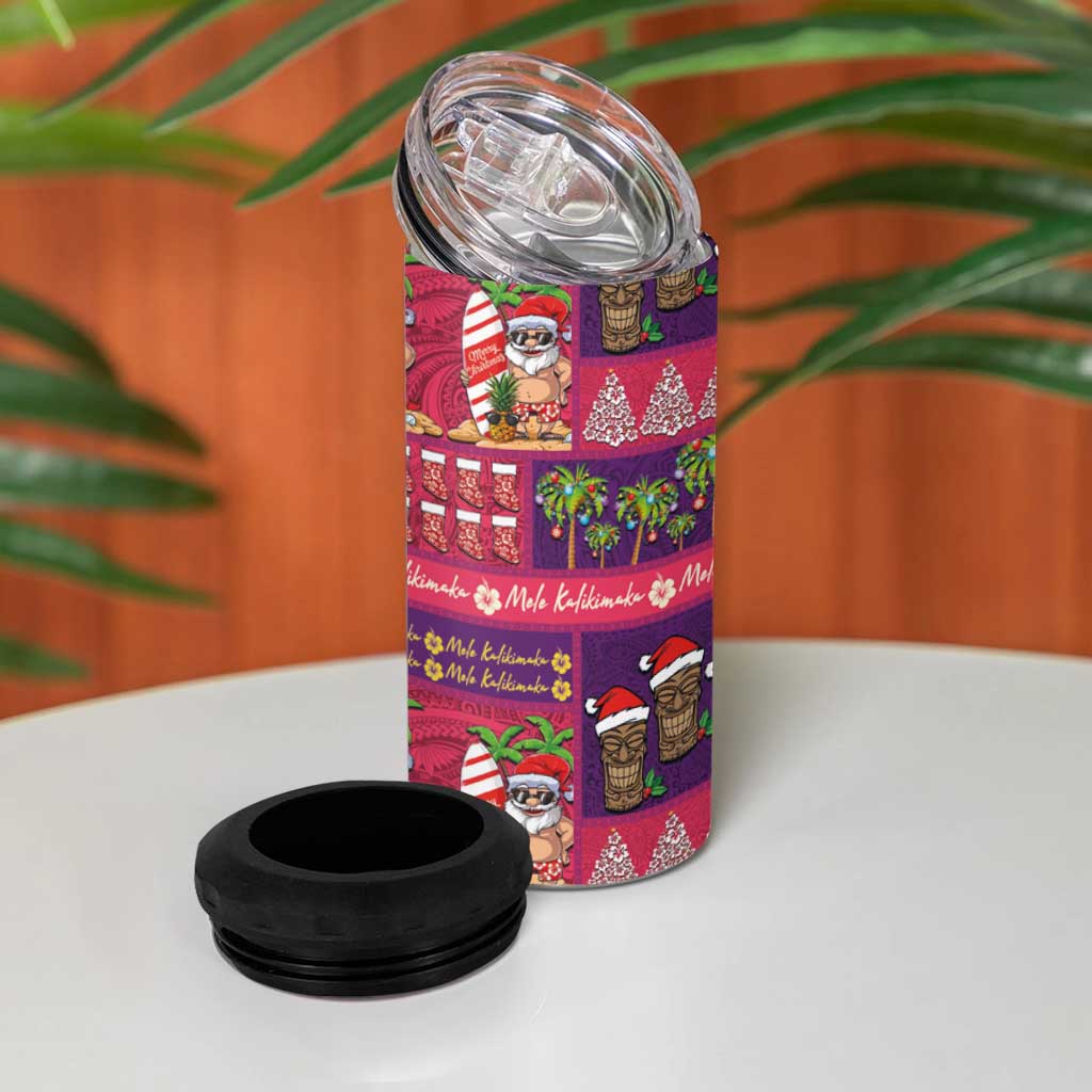 Hawaiian Christmas 4 in 1 Can Cooler Tumbler - Mele Kalikimaka Island Holiday Vibes - Pink Purple LT03 - Polynesian Pride