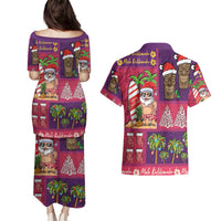 Hawaiian Christmas Couples Matching Puletasi and Hawaiian Shirt - Mele Kalikimaka Island Holiday Vibes - Pink Purple LT03 - Polynesian Pride