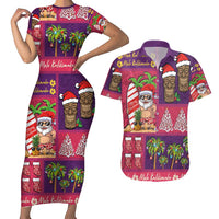 Hawaiian Christmas Couples Matching Short Sleeve Bodycon Dress and Hawaiian Shirt - Mele Kalikimaka Island Holiday Vibes - Pink Purple LT03 Pink - Purple - Polynesian Pride