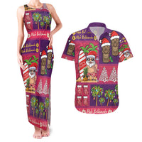 Hawaiian Christmas Couples Matching Tank Maxi Dress and Hawaiian Shirt - Mele Kalikimaka Island Holiday Vibes - Pink Purple LT03 Pink - Purple - Polynesian Pride
