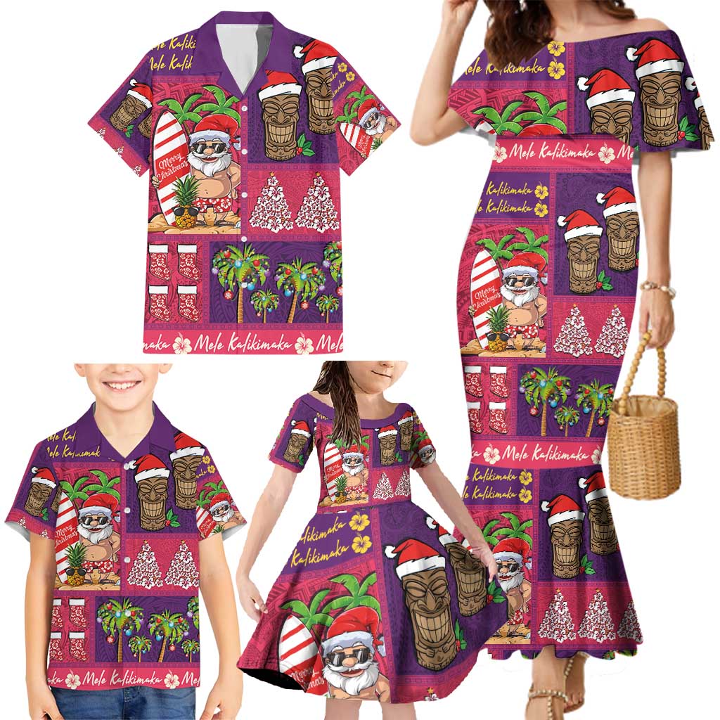 Hawaiian Christmas Family Matching Mermaid Dress and Hawaiian Shirt - Mele Kalikimaka Island Holiday Vibes - Pink Purple LT03 - Polynesian Pride