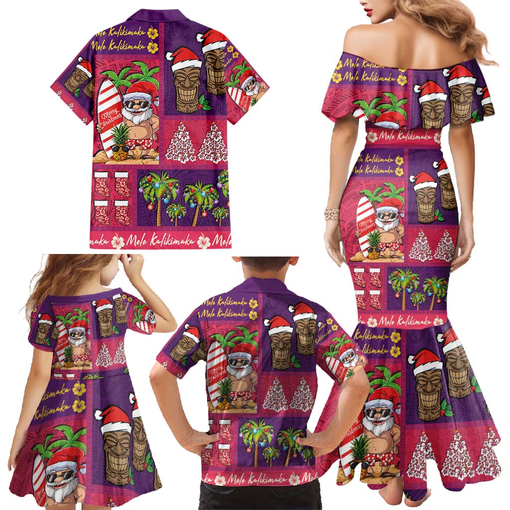Hawaiian Christmas Family Matching Mermaid Dress and Hawaiian Shirt - Mele Kalikimaka Island Holiday Vibes - Pink Purple LT03 - Polynesian Pride