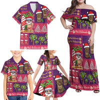 Hawaiian Christmas Family Matching Off Shoulder Maxi Dress and Hawaiian Shirt - Mele Kalikimaka Island Holiday Vibes - Pink Purple LT03 - Polynesian Pride