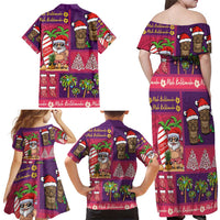Hawaiian Christmas Family Matching Off Shoulder Maxi Dress and Hawaiian Shirt - Mele Kalikimaka Island Holiday Vibes - Pink Purple LT03 - Polynesian Pride