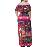 Hawaiian Christmas Family Matching Off Shoulder Maxi Dress and Hawaiian Shirt - Mele Kalikimaka Island Holiday Vibes - Pink Purple LT03 - Polynesian Pride