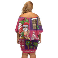 Hawaiian Christmas Family Matching Off Shoulder Short Dress and Hawaiian Shirt - Mele Kalikimaka Island Holiday Vibes - Pink Purple LT03 - Polynesian Pride