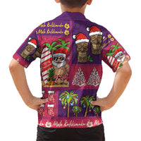 Hawaiian Christmas Family Matching Short Sleeve Bodycon Dress and Hawaiian Shirt - Mele Kalikimaka Island Holiday Vibes - Pink Purple LT03 - Polynesian Pride