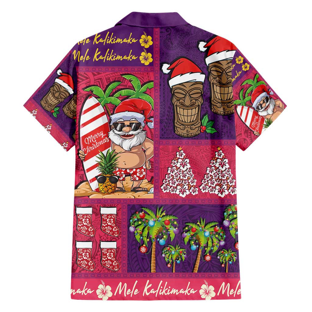 Hawaiian Christmas Family Matching Short Sleeve Bodycon Dress and Hawaiian Shirt - Mele Kalikimaka Island Holiday Vibes - Pink Purple LT03 - Polynesian Pride