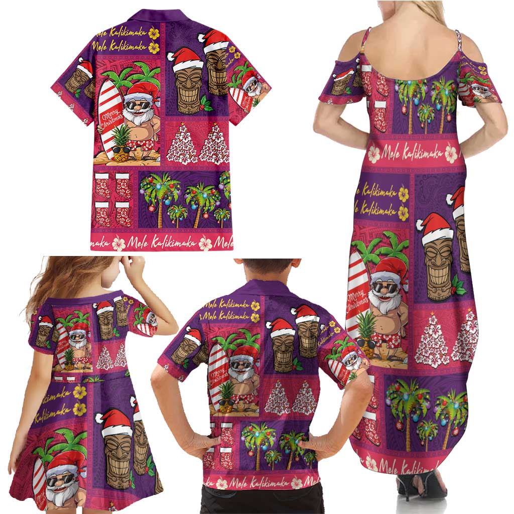 Hawaiian Christmas Family Matching Summer Maxi Dress and Hawaiian Shirt - Mele Kalikimaka Island Holiday Vibes - Pink Purple LT03 - Polynesian Pride