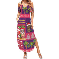 Hawaiian Christmas Family Matching Summer Maxi Dress and Hawaiian Shirt - Mele Kalikimaka Island Holiday Vibes - Pink Purple LT03 Mom's Dress Pink - Purple - Polynesian Pride
