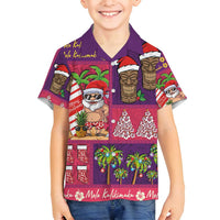 Hawaiian Christmas Family Matching Summer Maxi Dress and Hawaiian Shirt - Mele Kalikimaka Island Holiday Vibes - Pink Purple LT03 Son's Shirt Pink - Purple - Polynesian Pride