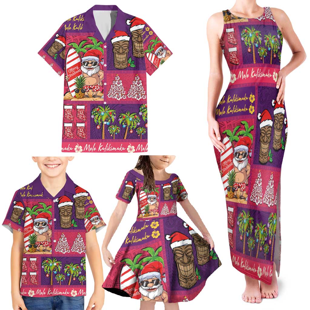 Hawaiian Christmas Family Matching Tank Maxi Dress and Hawaiian Shirt - Mele Kalikimaka Island Holiday Vibes - Pink Purple LT03 - Polynesian Pride