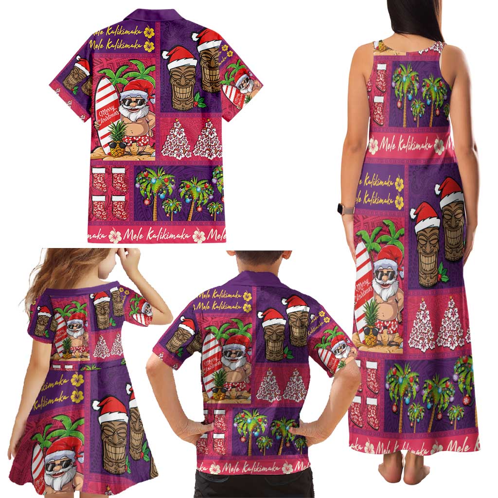 Hawaiian Christmas Family Matching Tank Maxi Dress and Hawaiian Shirt - Mele Kalikimaka Island Holiday Vibes - Pink Purple LT03 - Polynesian Pride