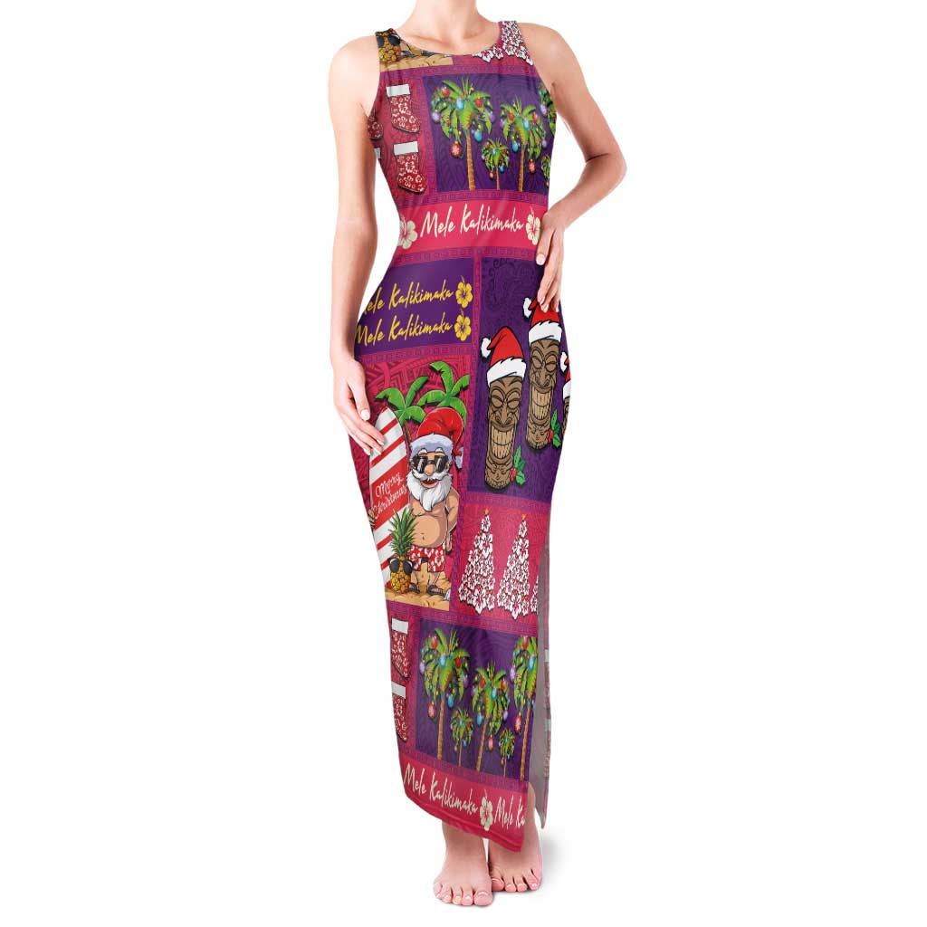 Hawaiian Christmas Family Matching Tank Maxi Dress and Hawaiian Shirt - Mele Kalikimaka Island Holiday Vibes - Pink Purple LT03 Mom's Dress Pink - Purple - Polynesian Pride