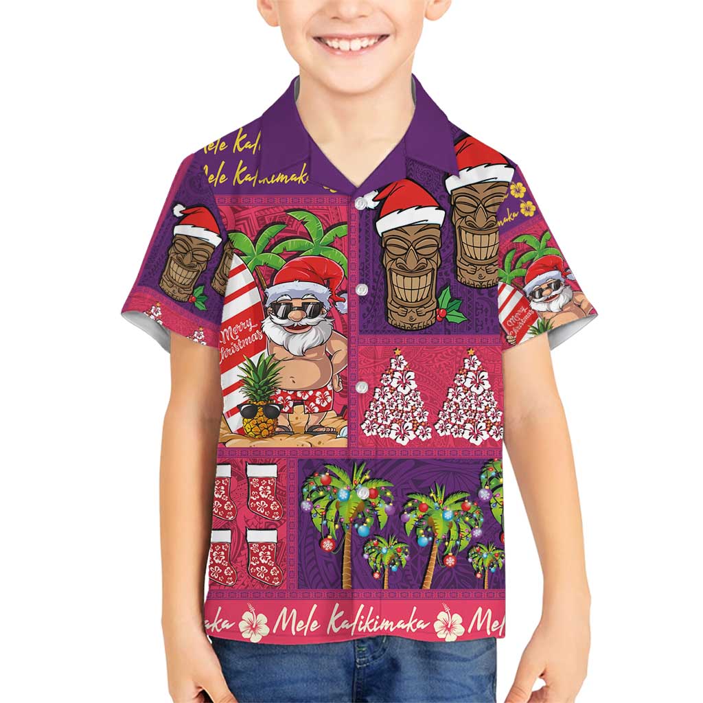 Hawaiian Christmas Family Matching Tank Maxi Dress and Hawaiian Shirt - Mele Kalikimaka Island Holiday Vibes - Pink Purple LT03 Son's Shirt Pink - Purple - Polynesian Pride
