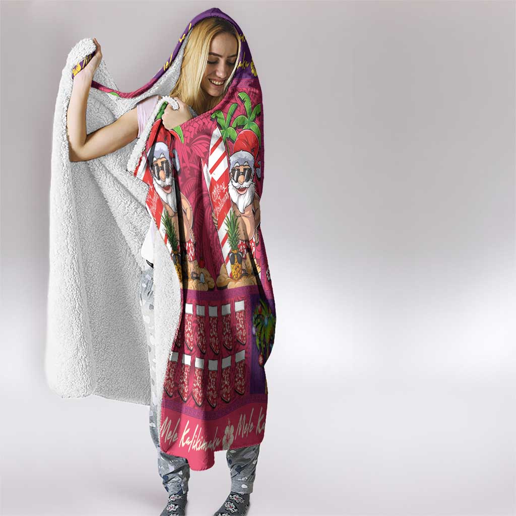 Hawaiian Christmas Hooded Blanket - Mele Kalikimaka Island Holiday Vibes - Pink Purple