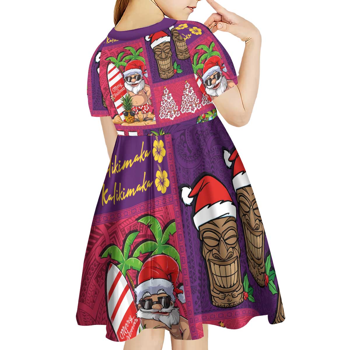 Hawaiian Christmas Kid Short Sleeve Dress - Mele Kalikimaka Island Holiday Vibes - Pink Purple LT03 - Polynesian Pride