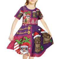 Hawaiian Christmas Kid Short Sleeve Dress - Mele Kalikimaka Island Holiday Vibes - Pink Purple LT03 - Polynesian Pride