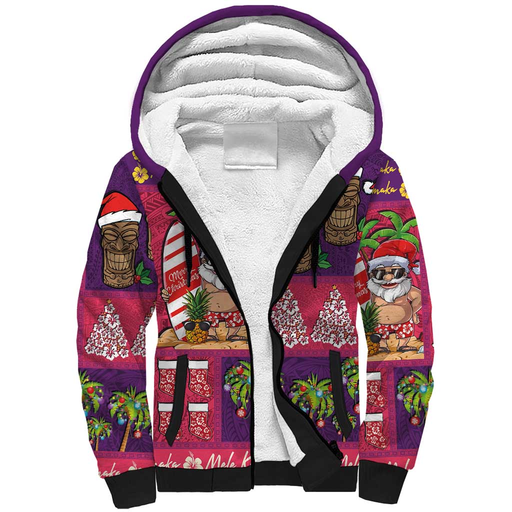 Hawaiian Christmas Sherpa Hoodie - Mele Kalikimaka Island Holiday Vibes - Pink Purple LT03 Unisex Pink - Purple - Polynesian Pride
