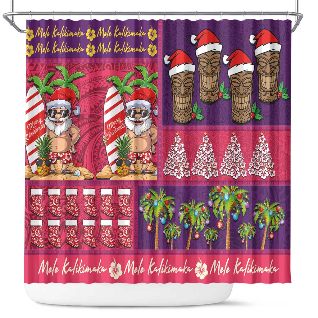 Hawaiian Christmas Shower Curtain - Mele Kalikimaka Island Holiday Vibes - Pink Purple LT03 Pink - Purple - Polynesian Pride