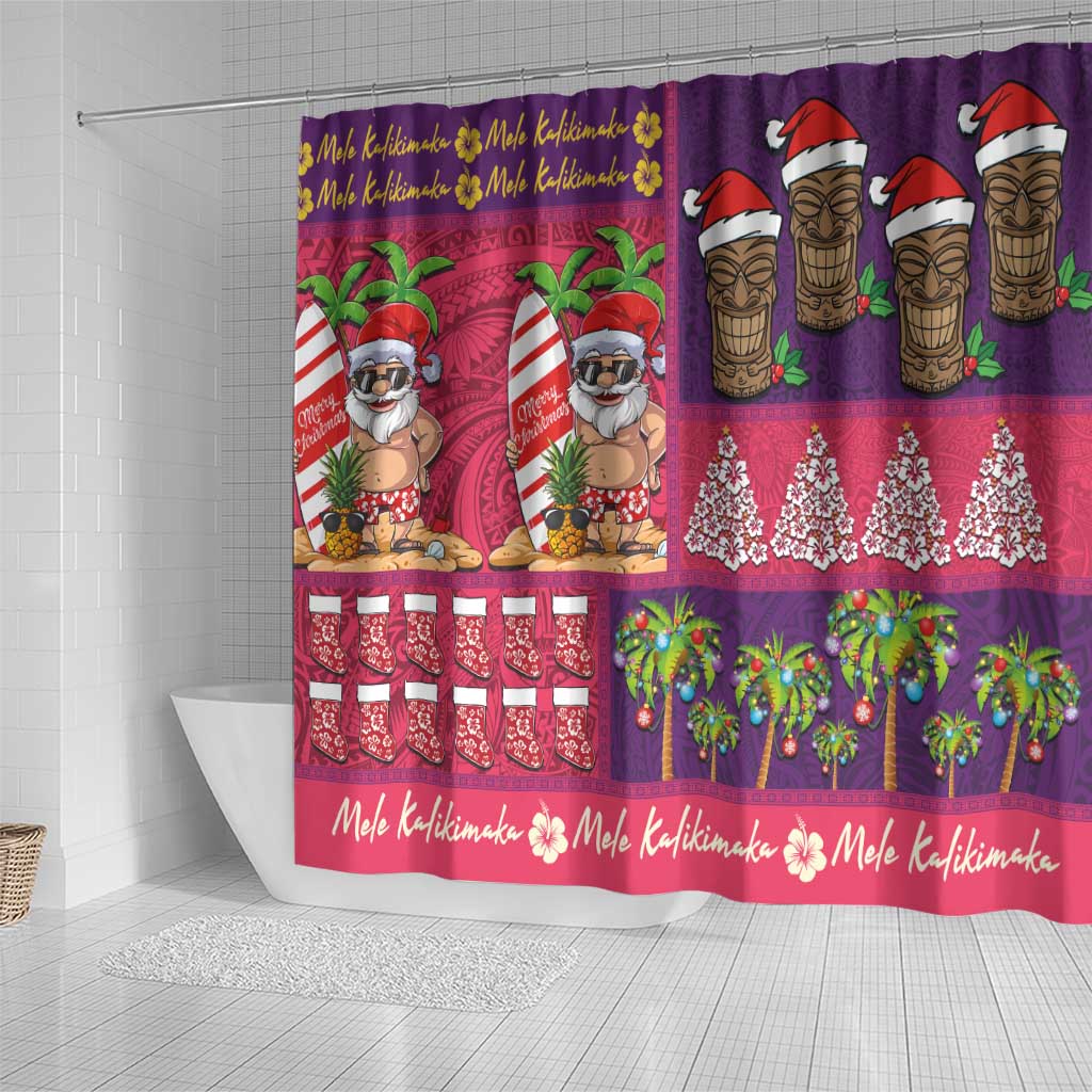 Hawaiian Christmas Shower Curtain - Mele Kalikimaka Island Holiday Vibes - Pink Purple LT03 - Polynesian Pride