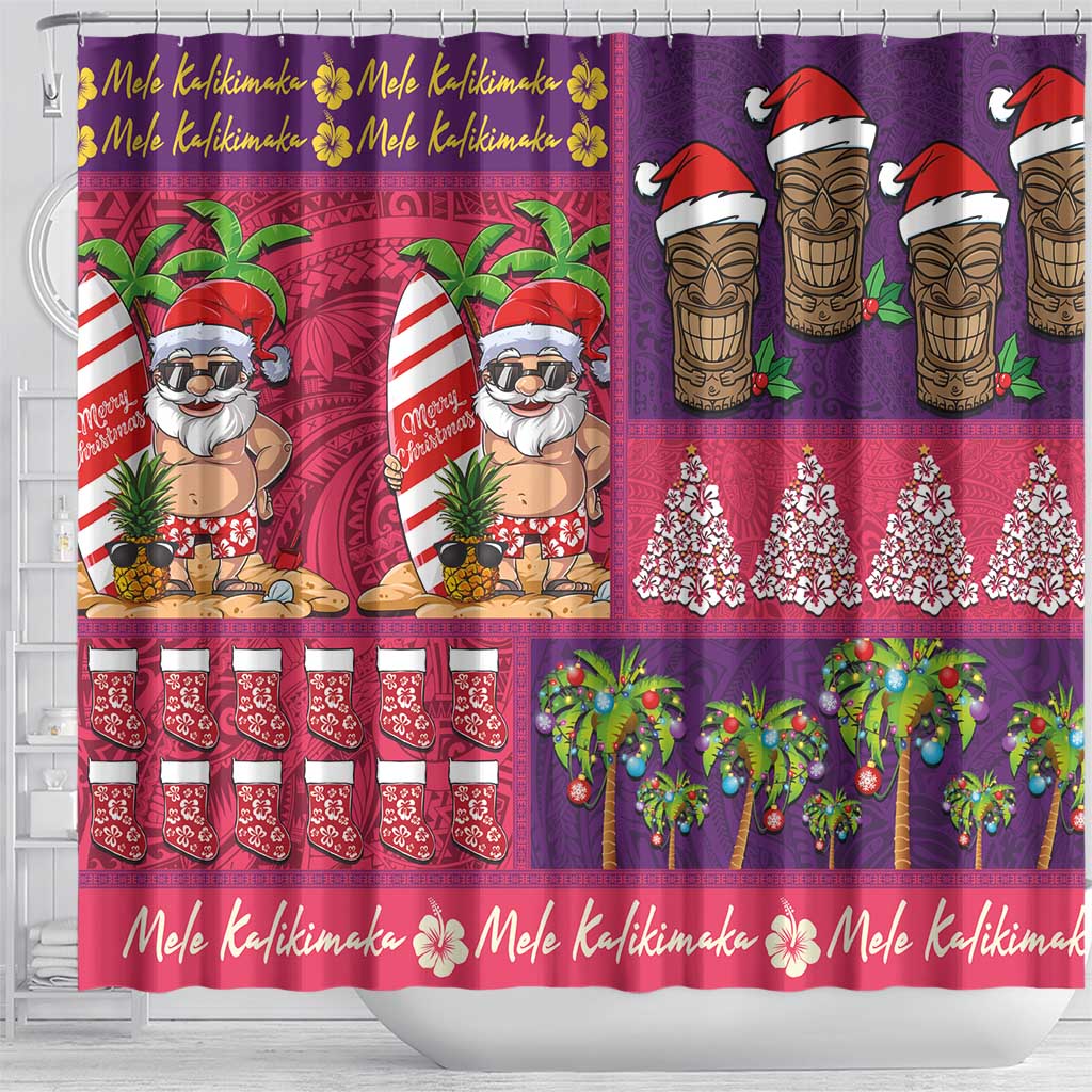 Hawaiian Christmas Shower Curtain - Mele Kalikimaka Island Holiday Vibes - Pink Purple LT03 - Polynesian Pride