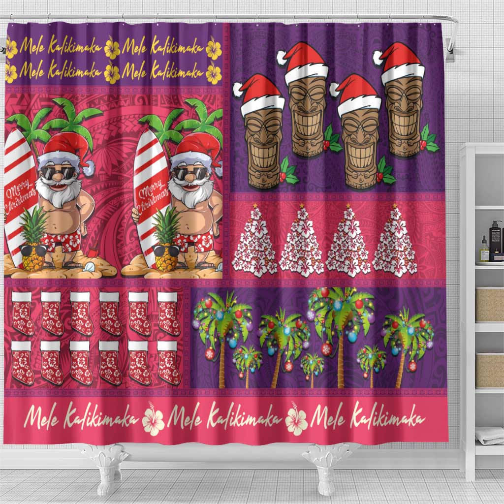 Hawaiian Christmas Shower Curtain - Mele Kalikimaka Island Holiday Vibes - Pink Purple LT03 - Polynesian Pride