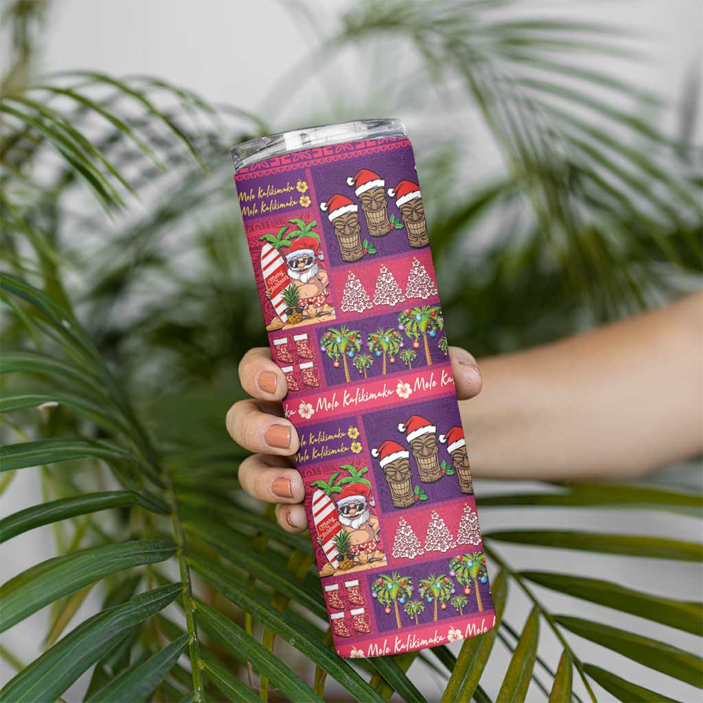 Hawaiian Christmas Skinny Tumbler - Mele Kalikimaka Island Holiday Vibes - Pink Purple LT03 - Polynesian Pride