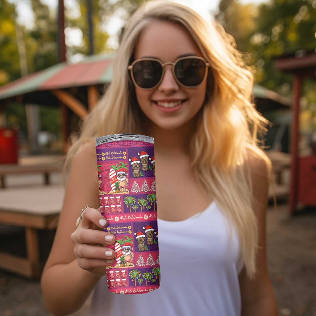 Hawaiian Christmas Skinny Tumbler - Mele Kalikimaka Island Holiday Vibes - Pink Purple LT03 - Polynesian Pride