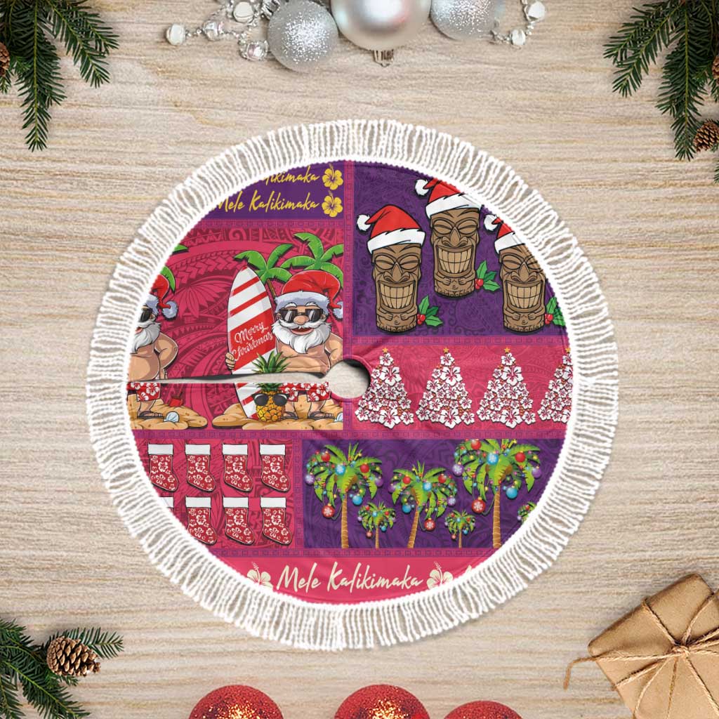 Hawaiian Christmas Tree Skirt - Mele Kalikimaka Island Holiday Vibes - Pink Purple