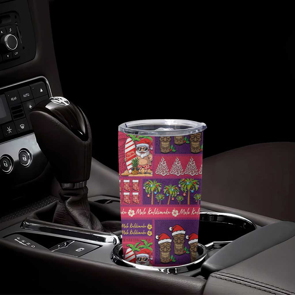 Hawaiian Christmas Tumbler Cup - Mele Kalikimaka Island Holiday Vibes - Pink Purple