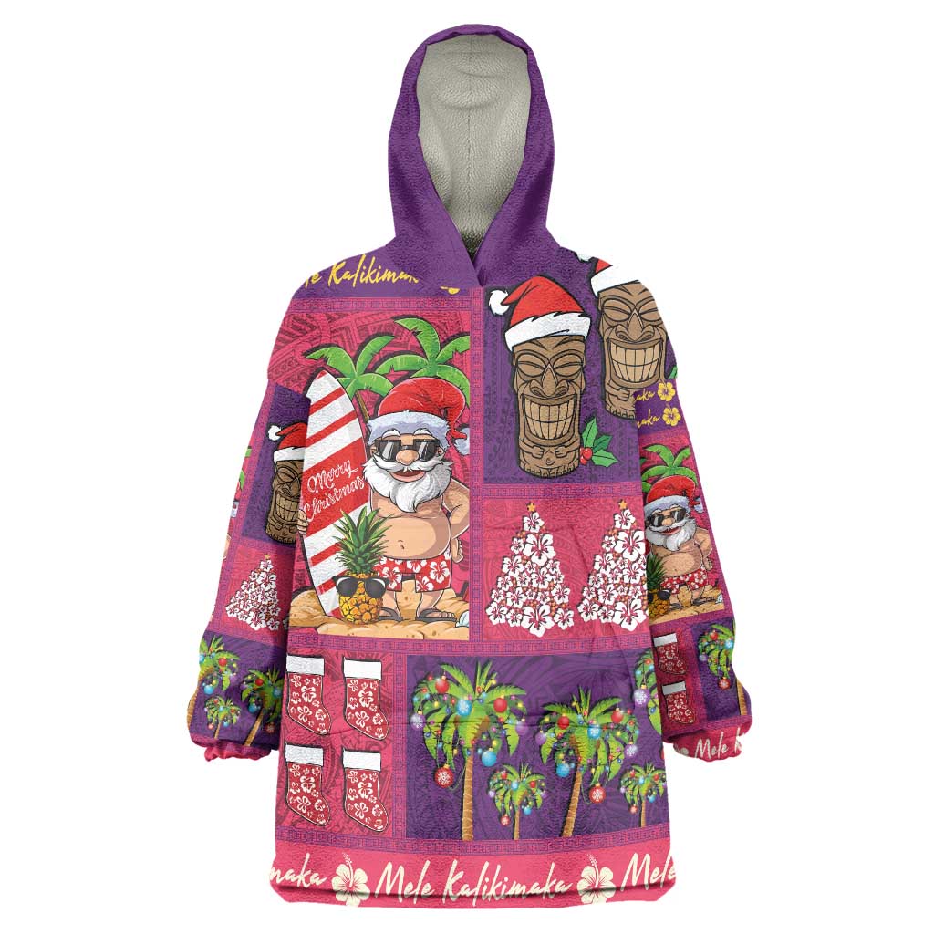 Hawaiian Christmas Wearable Blanket Hoodie - Mele Kalikimaka Island Holiday Vibes - Pink Purple LT03 One Size Pink - Purple - Polynesian Pride