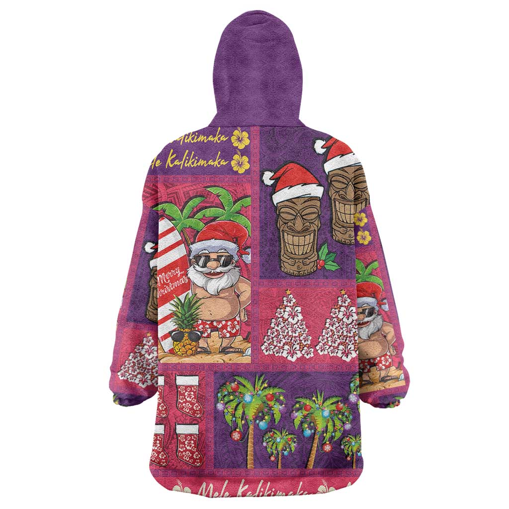 Hawaiian Christmas Wearable Blanket Hoodie - Mele Kalikimaka Island Holiday Vibes - Pink Purple LT03 - Polynesian Pride