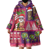 Hawaiian Christmas Wearable Blanket Hoodie - Mele Kalikimaka Island Holiday Vibes - Pink Purple LT03 - Polynesian Pride
