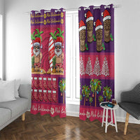 Hawaiian Christmas Window Curtain - Mele Kalikimaka Island Holiday Vibes - Pink Purple