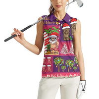 Hawaiian Christmas Women Sleeveless Polo Shirt - Mele Kalikimaka Island Holiday Vibes - Pink Purple LT03 - Polynesian Pride