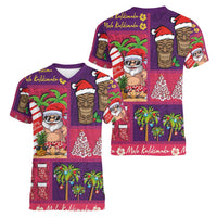 Hawaiian Christmas Women V-Neck T-Shirt - Mele Kalikimaka Island Holiday Vibes - Pink Purple LT03 - Polynesian Pride