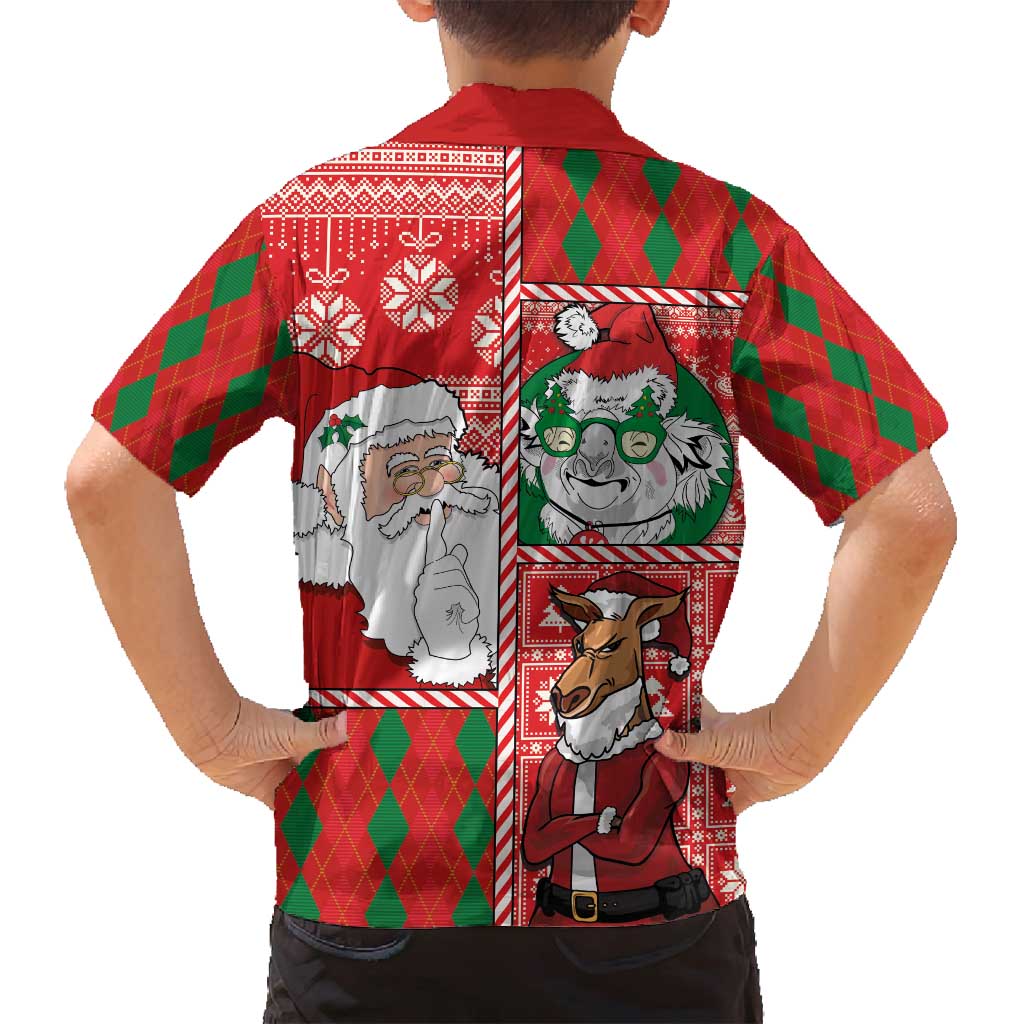 Australian Christmas Family Matching Long Sleeve Bodycon Dress and Hawaiian Shirt - Santa Koala Kangaroo and Holiday Cheer LT03 - Polynesian Pride
