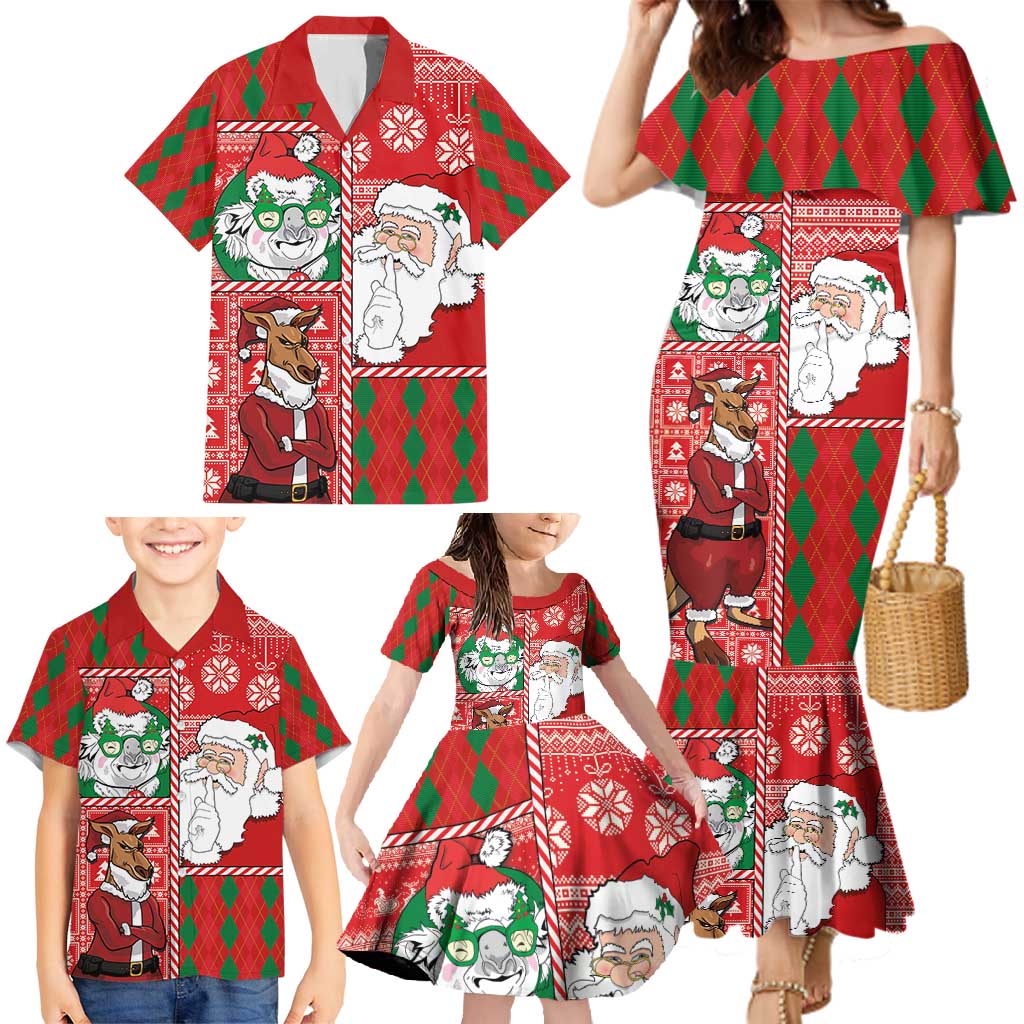 Australian Christmas Family Matching Mermaid Dress and Hawaiian Shirt - Santa Koala Kangaroo and Holiday Cheer LT03 - Polynesian Pride