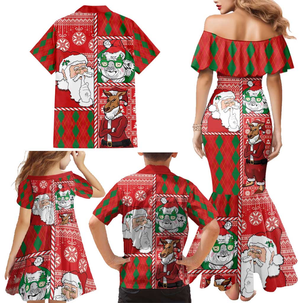 Australian Christmas Family Matching Mermaid Dress and Hawaiian Shirt - Santa Koala Kangaroo and Holiday Cheer LT03 - Polynesian Pride