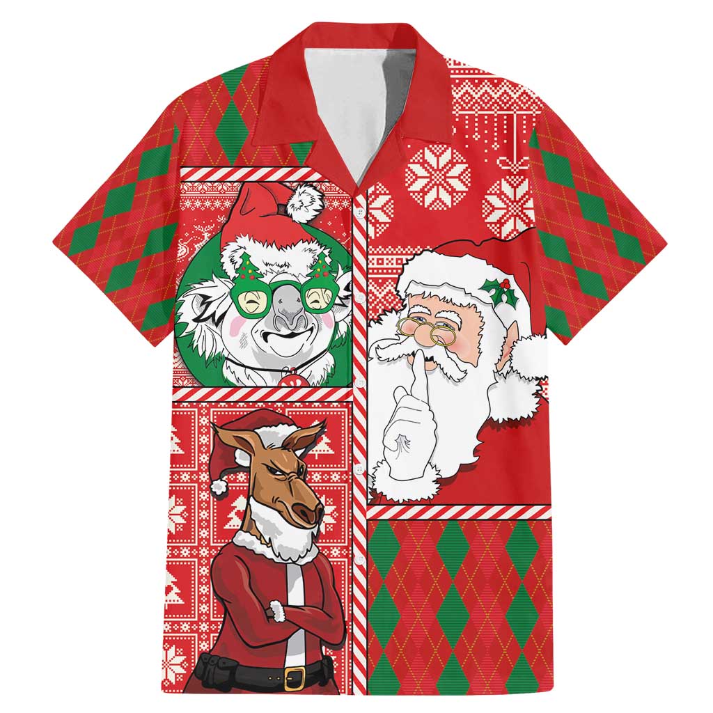 Australian Christmas Family Matching Mermaid Dress and Hawaiian Shirt - Santa Koala Kangaroo and Holiday Cheer LT03 Dad's Shirt - Short Sleeve Red - Polynesian Pride