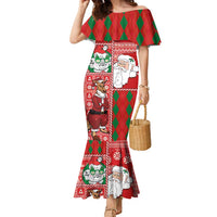 Australian Christmas Family Matching Mermaid Dress and Hawaiian Shirt - Santa Koala Kangaroo and Holiday Cheer LT03 Mom's Dress Red - Polynesian Pride