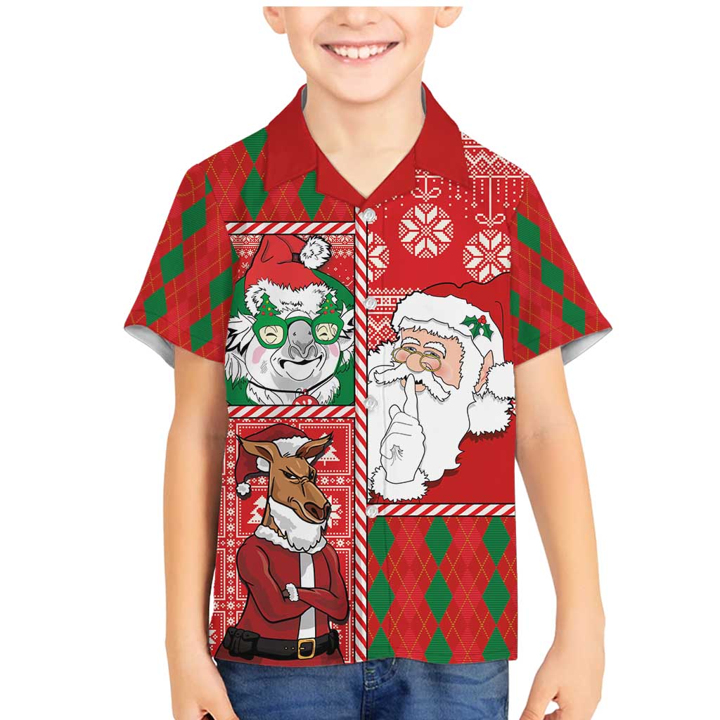 Australian Christmas Family Matching Mermaid Dress and Hawaiian Shirt - Santa Koala Kangaroo and Holiday Cheer LT03 Son's Shirt Red - Polynesian Pride
