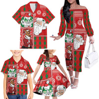 Australian Christmas Family Matching Off The Shoulder Long Sleeve Dress and Hawaiian Shirt - Santa Koala Kangaroo and Holiday Cheer LT03 - Polynesian Pride