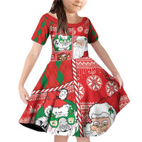 Australian Christmas Family Matching Off Shoulder Short Dress and Hawaiian Shirt - Santa Koala Kangaroo and Holiday Cheer LT03 Daughter's Dress Red - Polynesian Pride