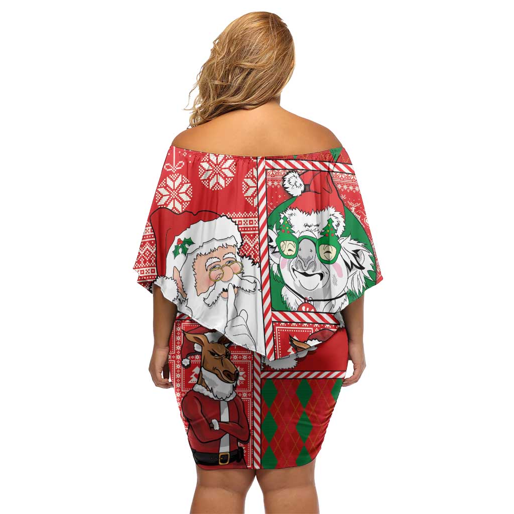 Australian Christmas Family Matching Off Shoulder Short Dress and Hawaiian Shirt - Santa Koala Kangaroo and Holiday Cheer LT03 - Polynesian Pride