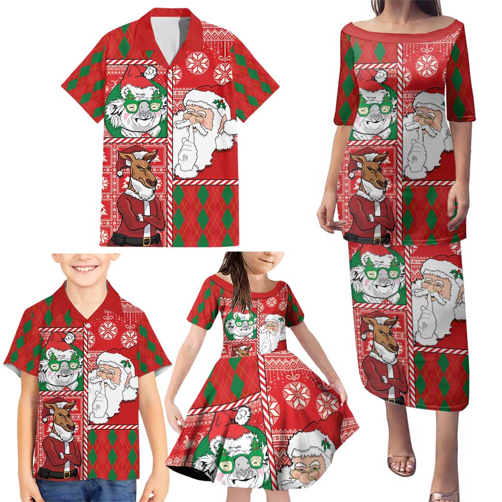 Australian Christmas Family Matching Puletasi and Hawaiian Shirt - Santa Koala Kangaroo and Holiday Cheer LT03 - Polynesian Pride