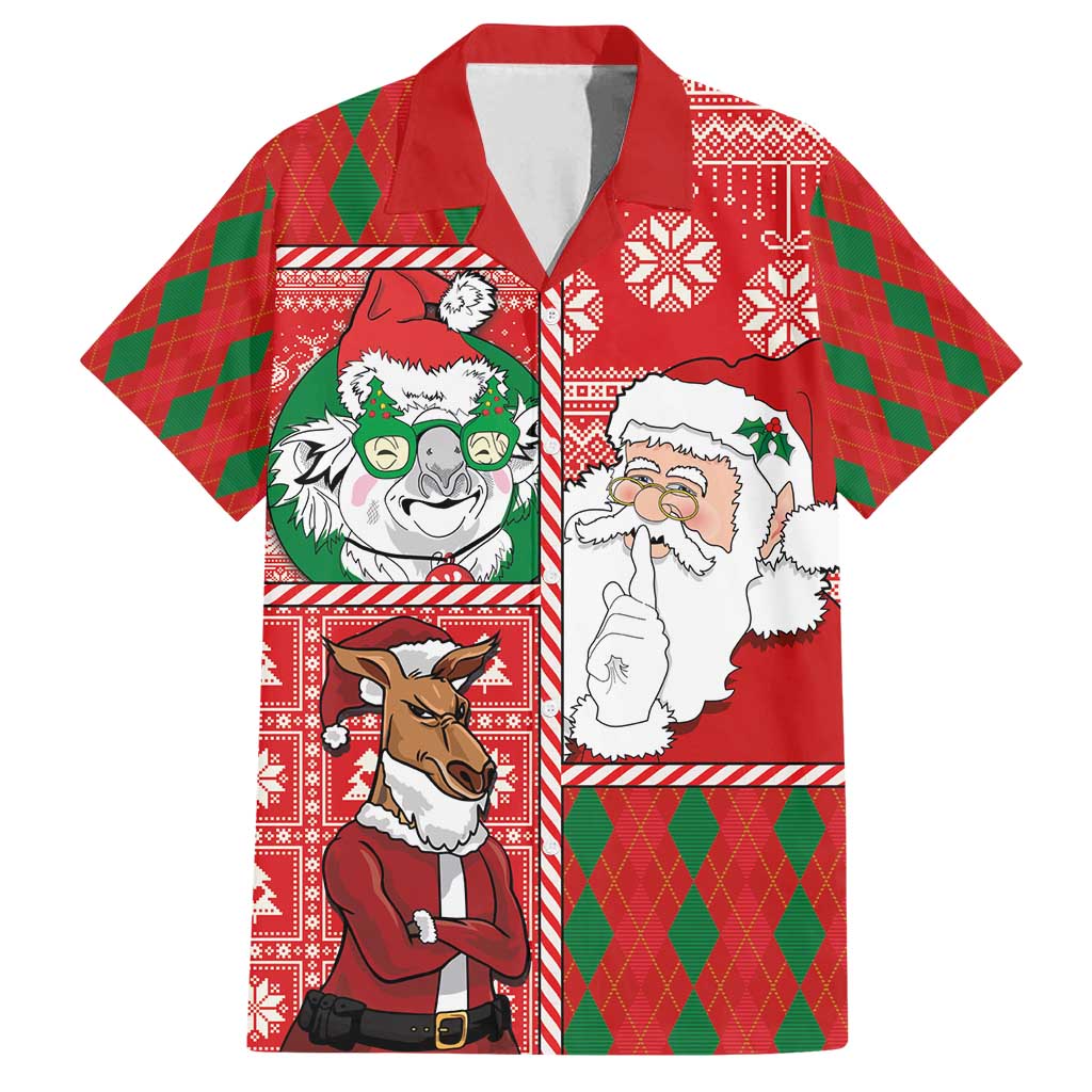 Australian Christmas Family Matching Puletasi and Hawaiian Shirt - Santa Koala Kangaroo and Holiday Cheer LT03 Dad's Shirt - Short Sleeve Red - Polynesian Pride